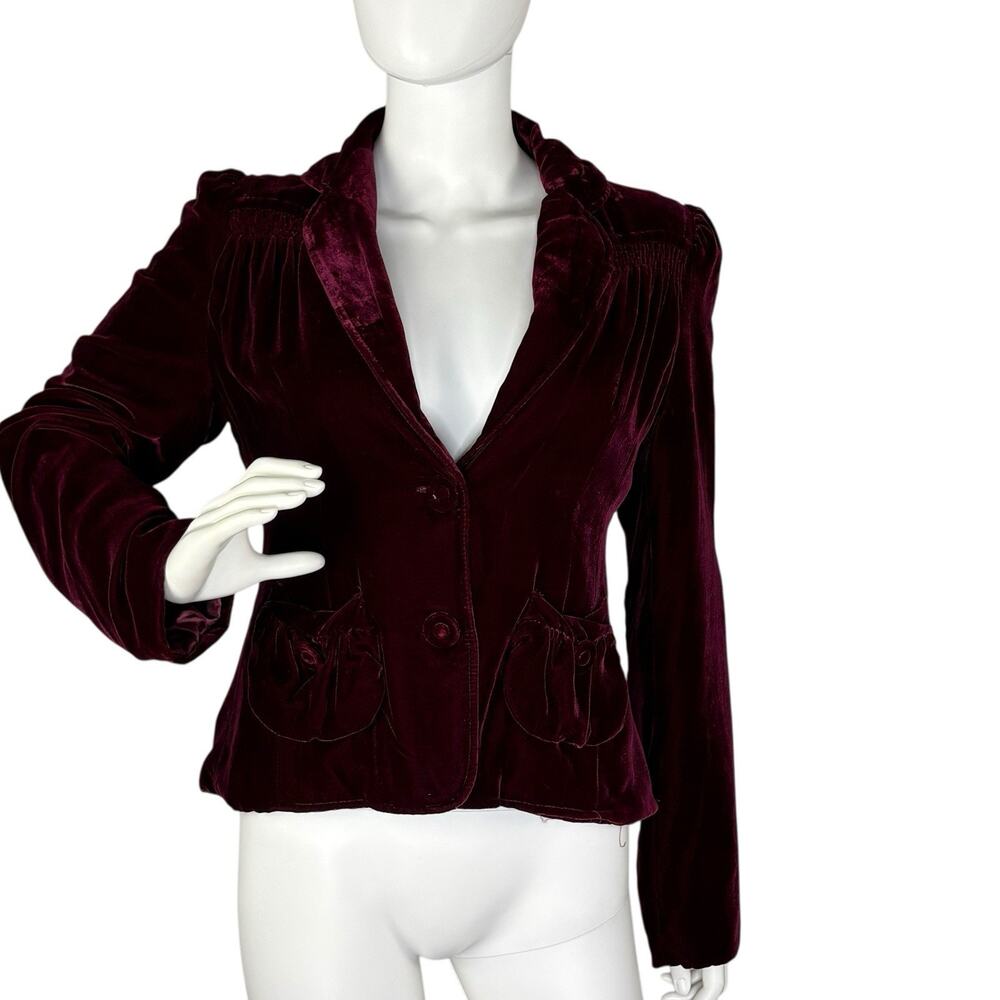 Vintage Y2K Velvet Blazer Puff Sleeve Whimsigoth Burgundy Size M